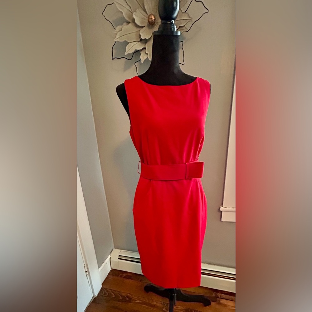 Calvin Klein Red Belted Sheath Dress. SZ 10